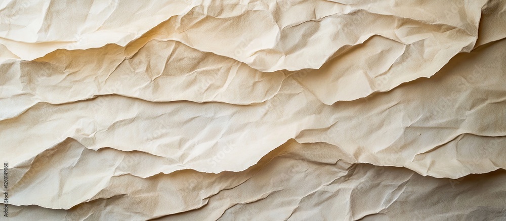 Poster vintage beige crumpled paper texture with natural grunge effect featuring layered folds in soft neut