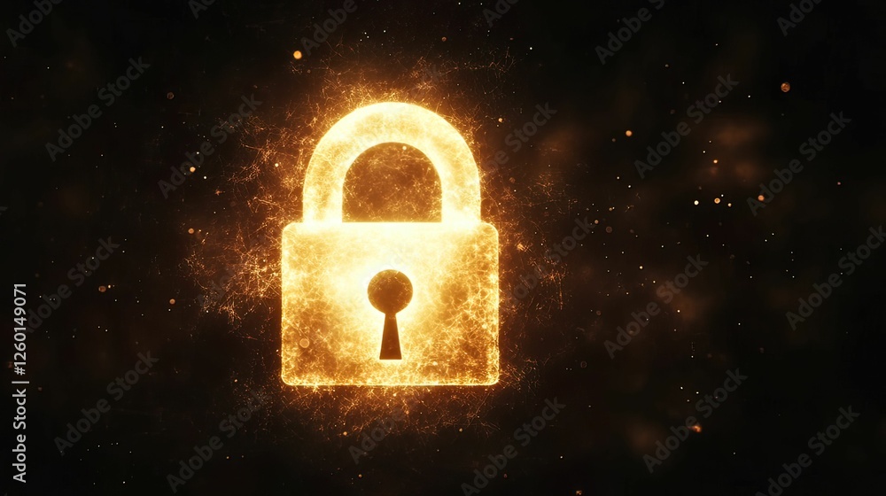 Poster a glowing lock symbol representing security and protection against unauthorized access.