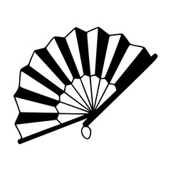 a black and white drawing of a classic oriental folding fan design