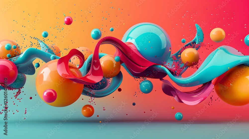 Poster a colorful abstract painting with bubbles and other objects