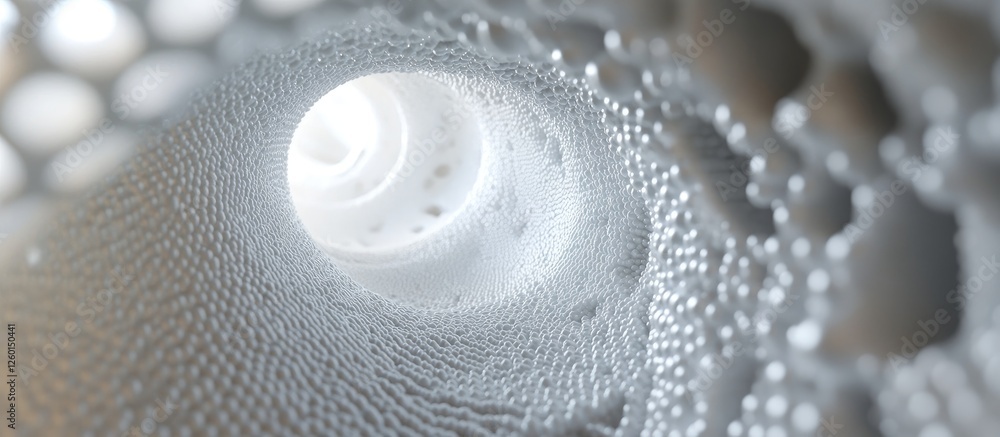 Fototapete White foam-lined hollow tube showcasing intricate textures and smooth curves; illuminated from within, against a soft gray backdrop.