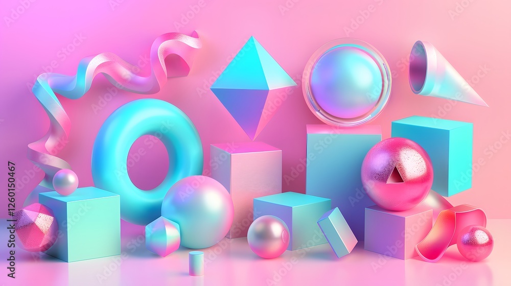Aufkleber a pink and blue background with various shapes and objects