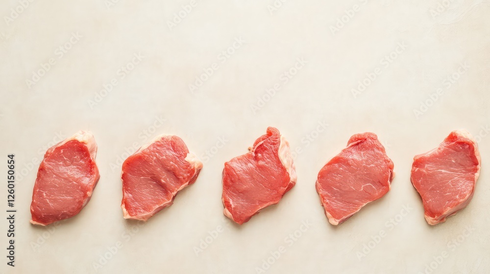 Poster fish steaks arranged on a neutral-colored table with open space for creative content or custom ads.