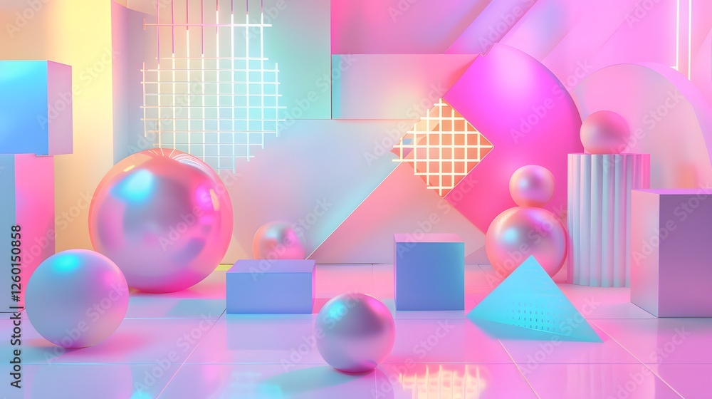 Poster a colorful room with a lot of shiny objects and a lot of balls