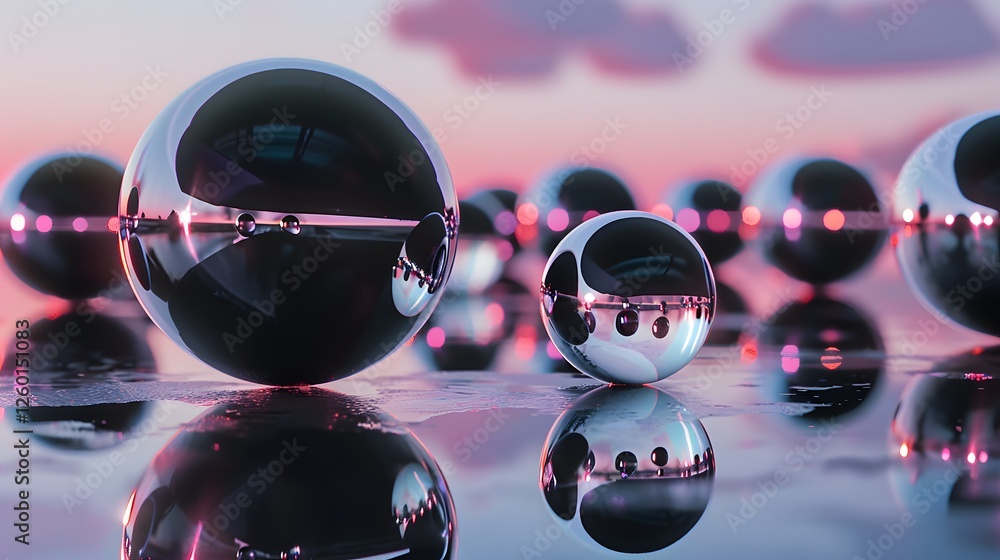 Poster d style minimalistic spheres with reflections dc dd ce df cdd