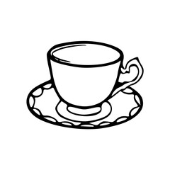 a black and white drawing of a cup of coffee design element