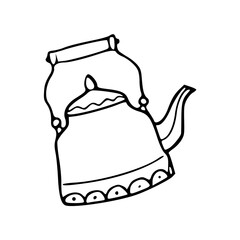 a black and white drawing of a vintage teapot