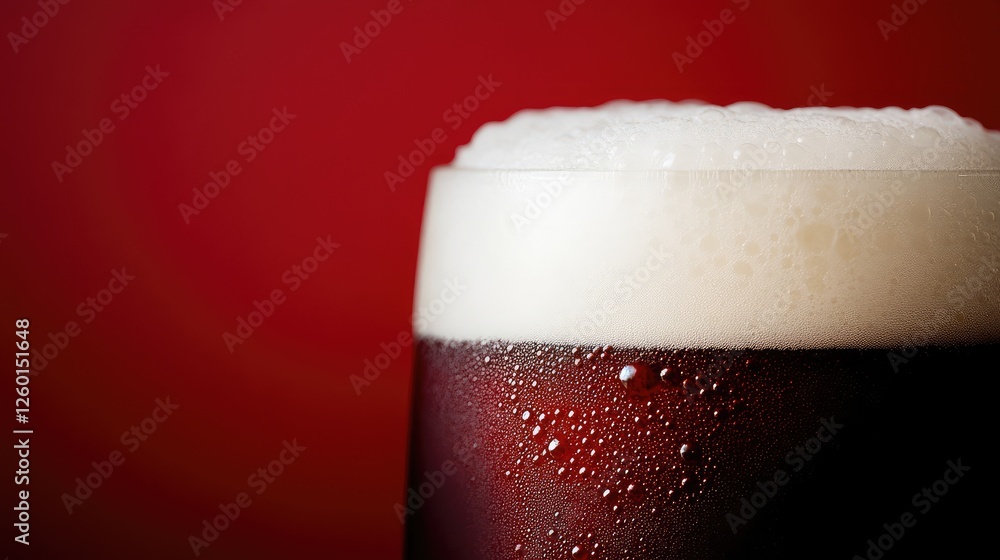Poster frothy foam on top of a chilled beverage, with an empty background for adding text.