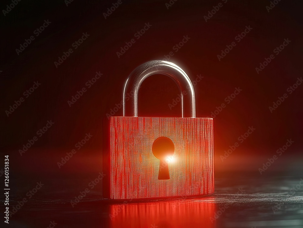 Poster a glowing red padlock creates a captivating visual effect, symbolizing security and protection in a 
