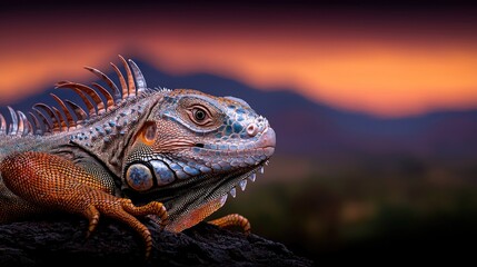 Fototapeta premium Iguana Profile Sunset Landscape
