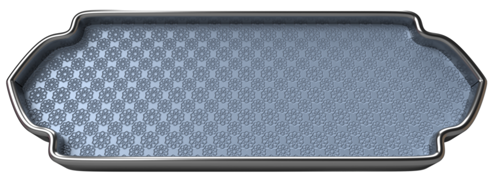 Elegant Silver and Blue Decorative Plate with Intricate Pattern - Perfect for Design Elements