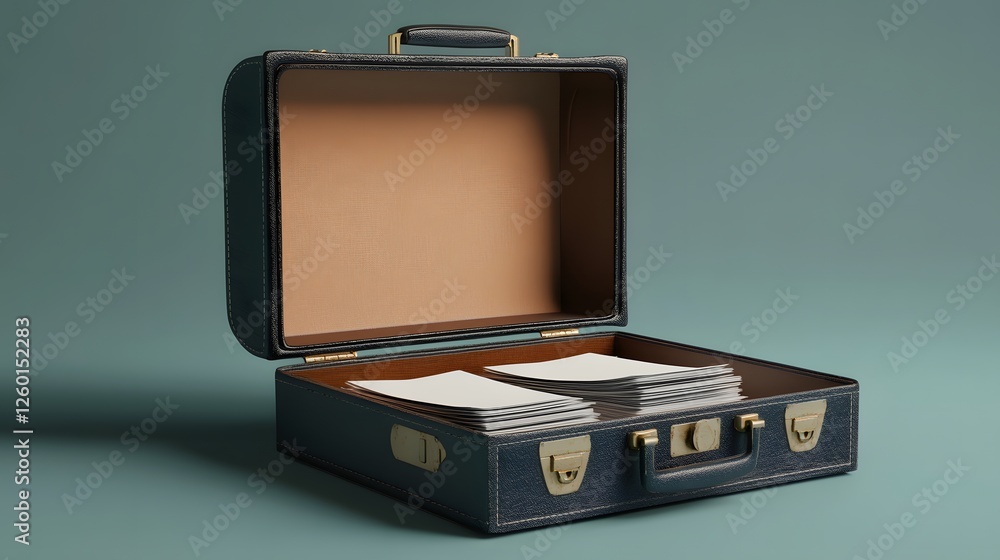 Poster a briefcase with a stack of papers inside of it
