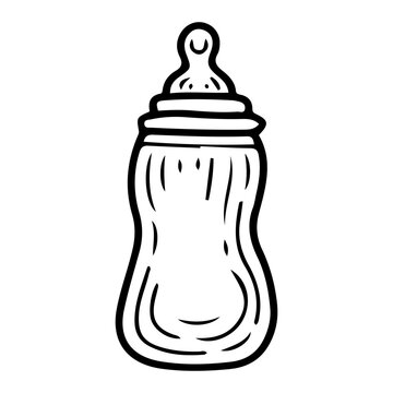 recommend clip art: Baby feeding bottle with nipple. Hand drawn doodle. Newborn formula bowl. For a small child. Childhood. Vector line art illustration.