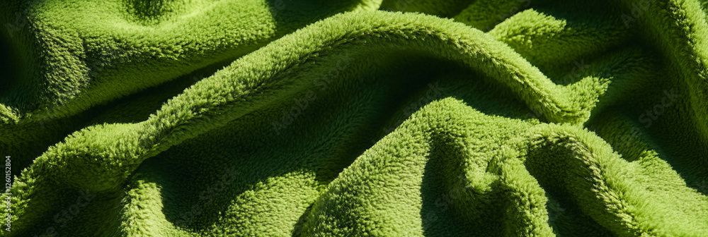 Poster close-up view of lime green dense frieze carpet showcasing rich texture and shadows