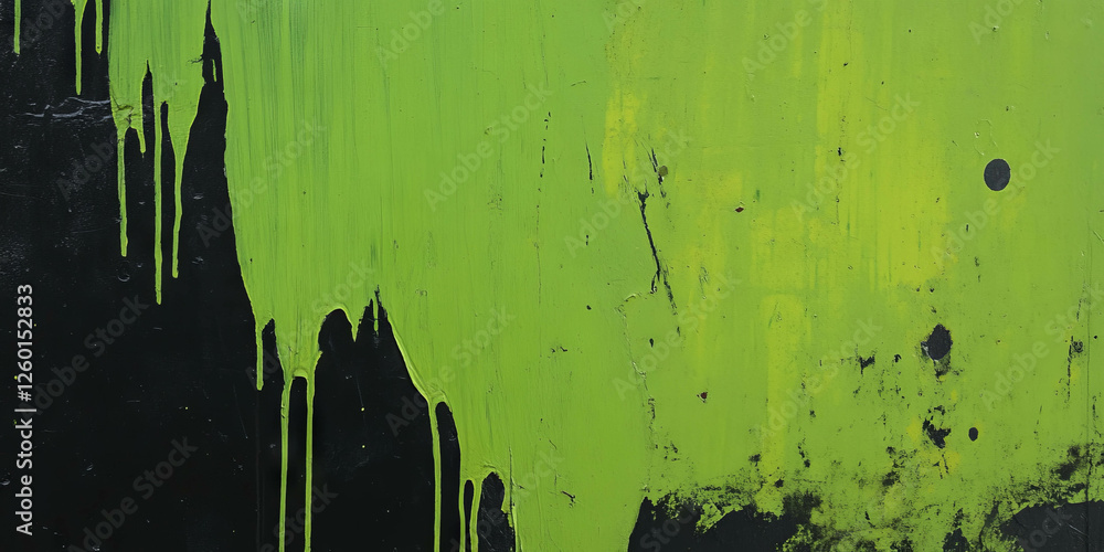 Aufkleber texture of a lime green wall with chipped paint and dark markings in an urban setting