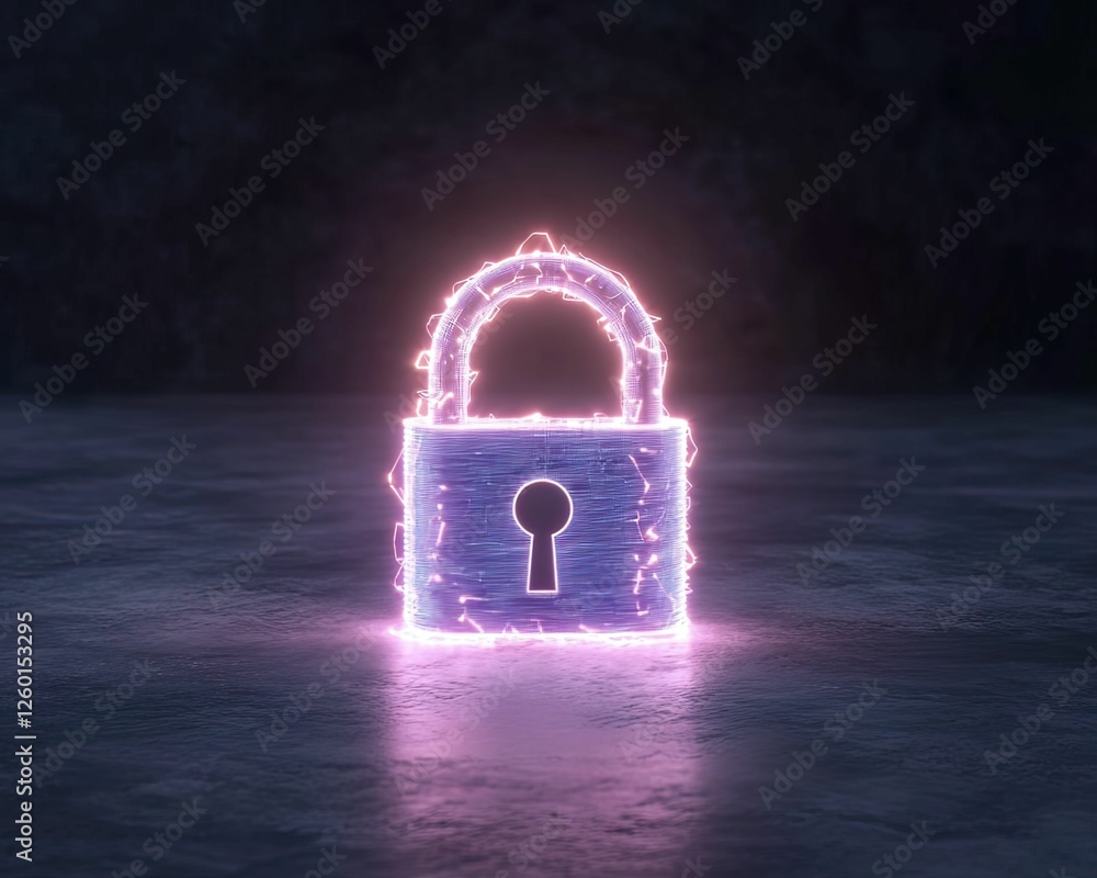 Poster a glowing padlock against a dark background, symbolizing security and protection in a digital or abs