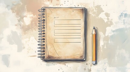 A notebook with lined paper and a pencil on surface