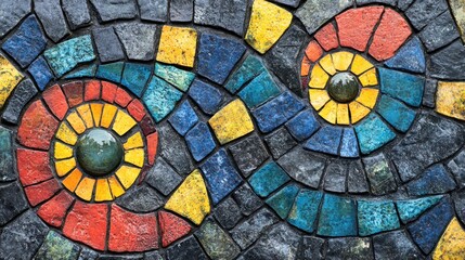 Fototapeta premium Vibrant Swirling Mosaic Artwork: A Colorful Stone and Tile Masterpiece