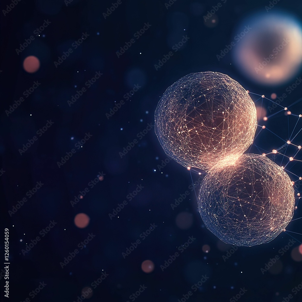 Poster a futuristic depiction of interconnected particles, symbolizing scientific exploration and the compl