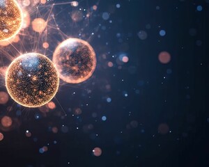 Naklejka premium Abstract depiction of glowing spheres and particles against a dark background, evoking a sense of energy and motion.