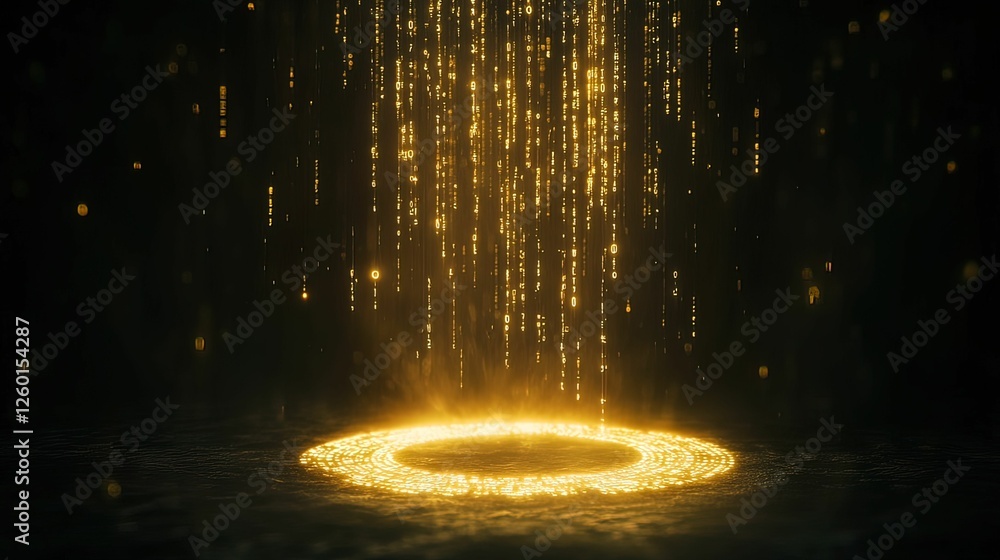 Poster a mesmerizing display of golden light cascading downwards, creating a vibrant atmosphere with a cent