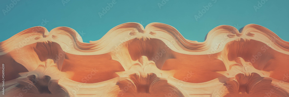 Poster textured surface of medium brown paper with a wavy grain pattern against a blue backdrop