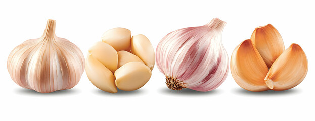 Fototapeta premium Fresh garlic bulbs, cloves, segments