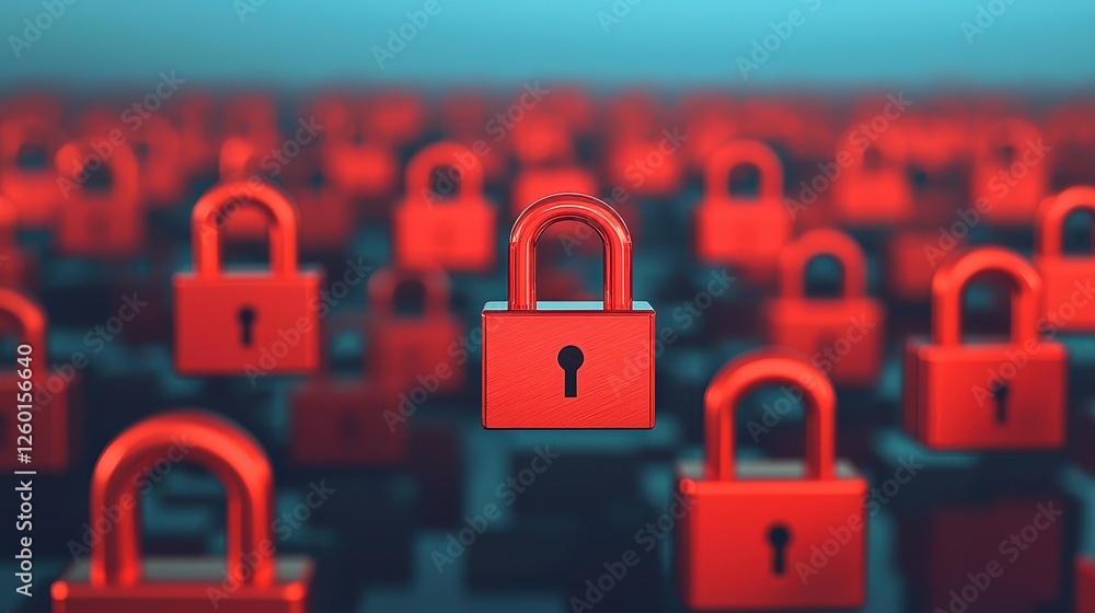 Poster a cluster of red padlocks symbolizes security and protection, highlighting themes of data privacy an