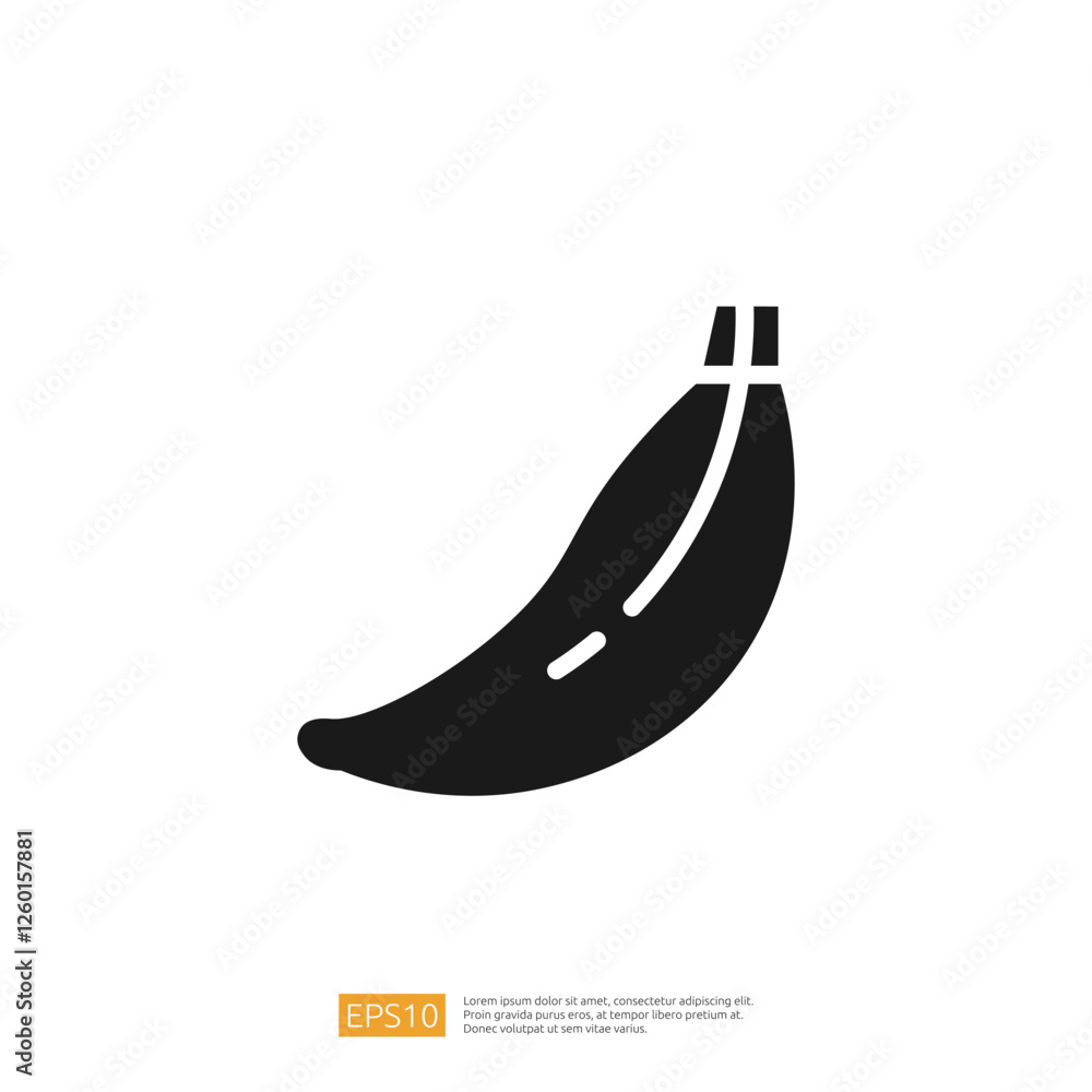 Poster silhouette of a banana fruit icon on white background with simple design for use as graphic element 