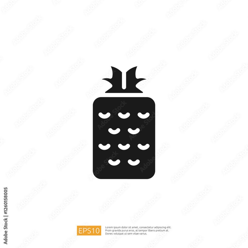 Poster stylized black pineapple icon on white background with minimalist design elements and shapes includi