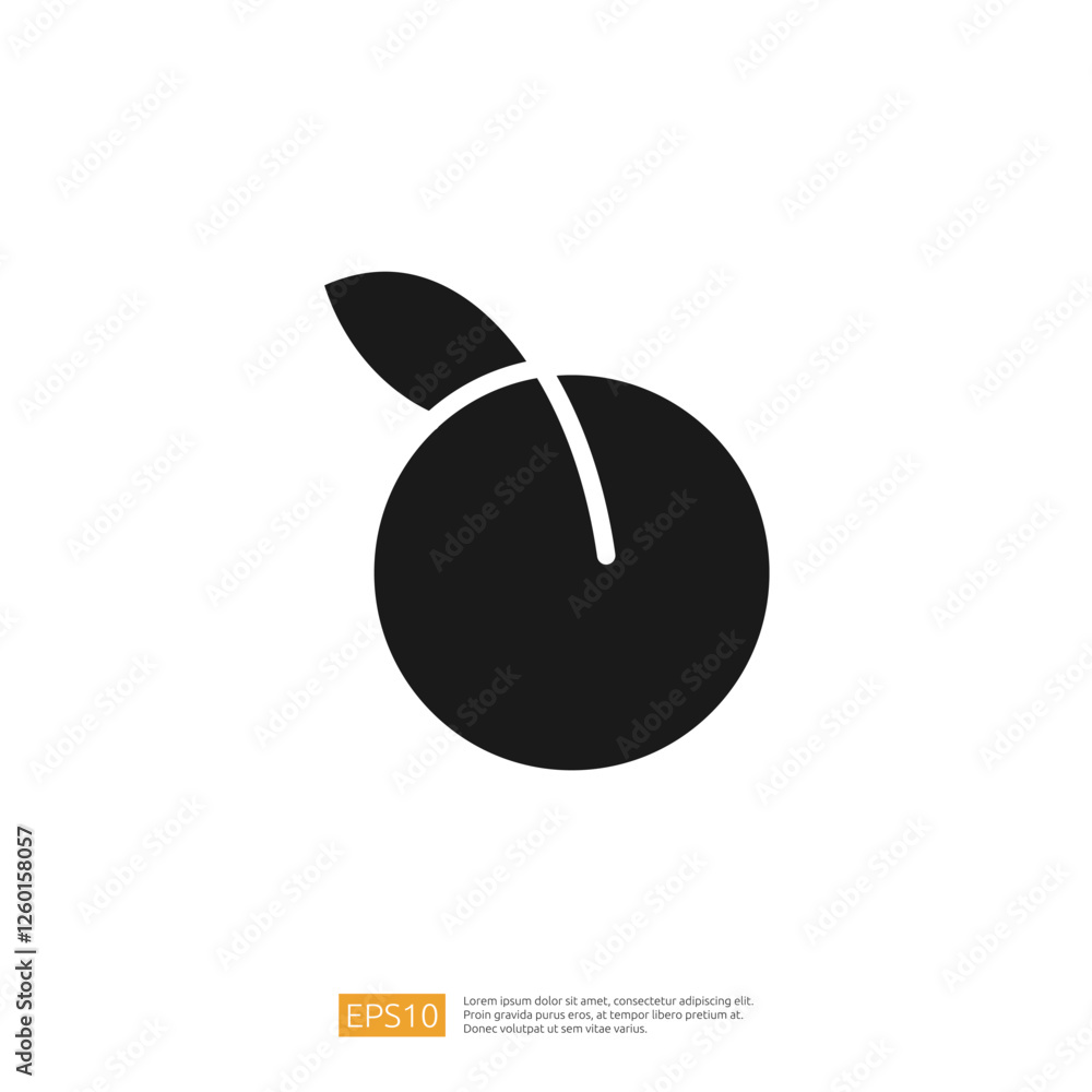Poster minimalist black fruit icon with orange shape and leaf element of design and illustration style. fea