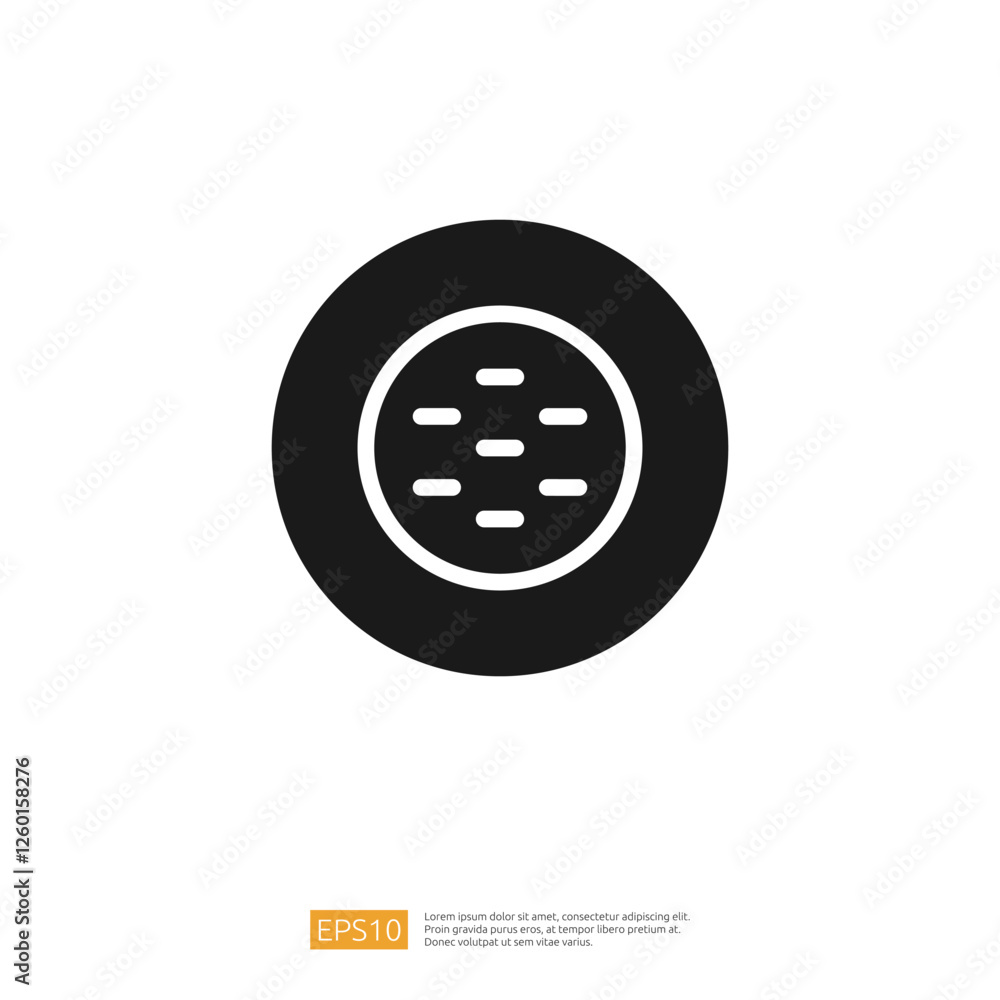 Poster black circle icon representing a fruit with small dots in the centered design element illustration g