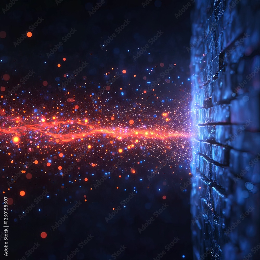Poster a vibrant flow of glowing particles emerges from a textured surface, creating an ethereal, cosmic at
