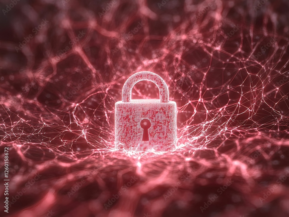 Poster a glowing padlock surrounded by a network of interconnected lines, symbolizing cybersecurity and dig