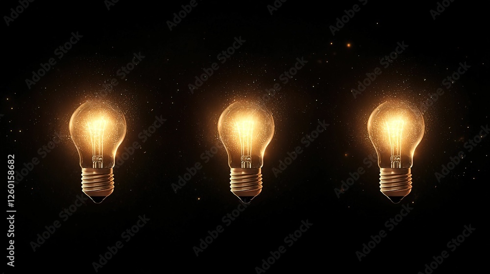 Aufkleber three glowing light bulbs are illuminated against a dark backdrop, creating a warm and inviting atmo