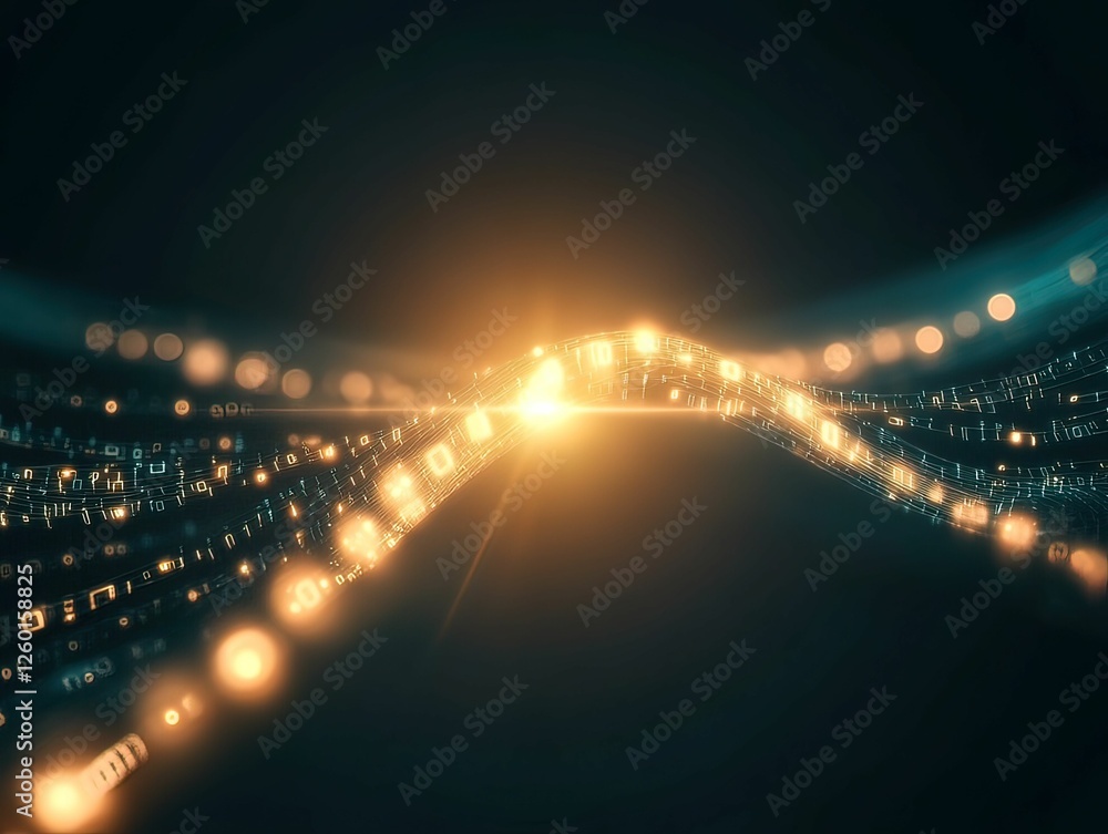 Poster a mesmerizing abstract representation of light and data, showcasing dynamic movement and vibrant glo