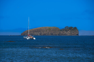 Pleasure boat in Culebra Bay on the Pacific Ocean in Costa Rica 
