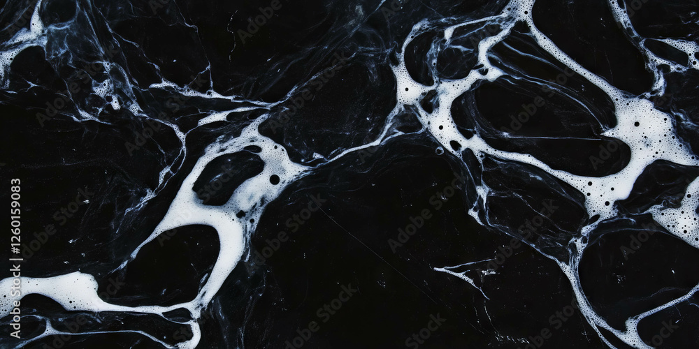 Poster mottled black and white texture featuring scattered lines and bright highlights in dense design