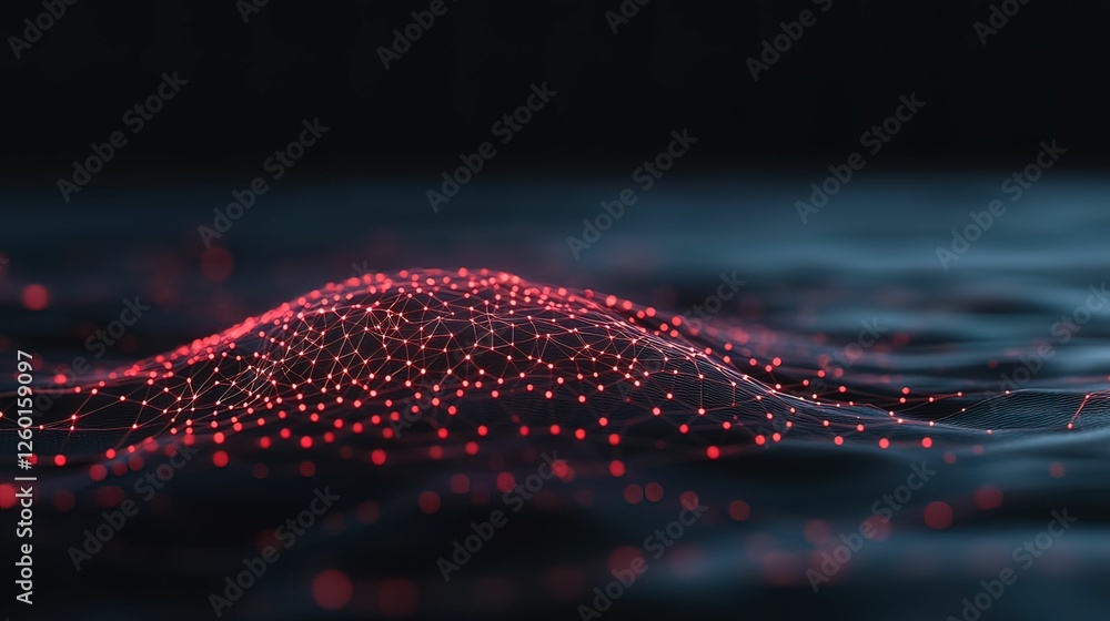 Aufkleber a digital landscape featuring a wave-like structure illuminated by red dots against a dark backgroun