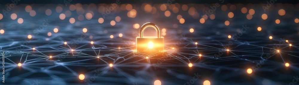 Aufkleber a glowing padlock symbol emerges from a network of lights, representing digital security and protect