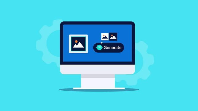 Prompt based AI image creator software on desktop, provide multiple images select option to user, business marketing technology concept.