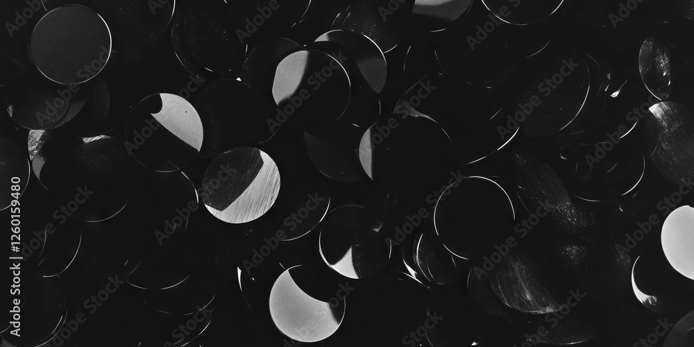 Poster Mottled black and white texture with overlapping circles creating dark shadows