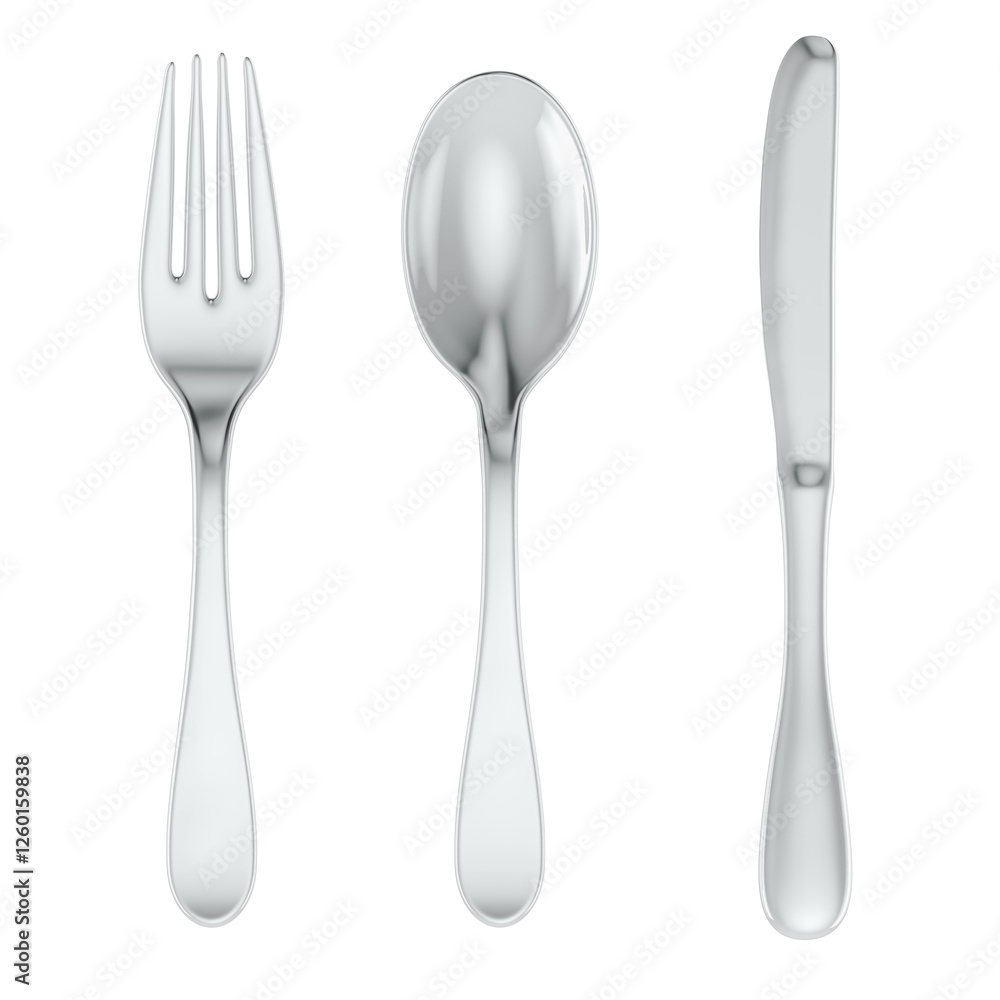 Poster spoon, fork and knife. 3d rendering isolated on transparent background