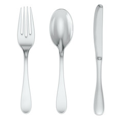 Spoon, fork and knife. 3D rendering isolated on transparent background