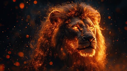 Naklejka premium lion with fire effect on dark background 3d rendering