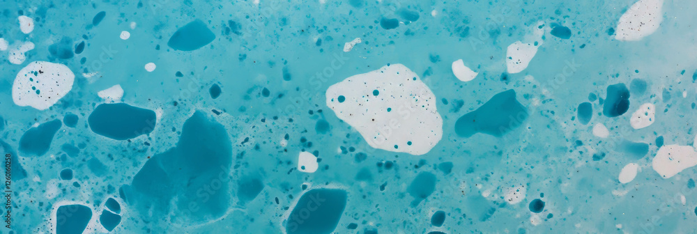 Poster mottled blue and white texture with scattered spots creating a calming visual landscape