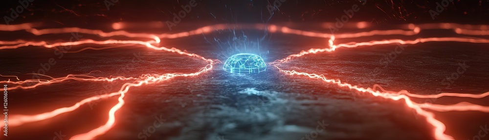 Aufkleber a glowing blue sphere surrounded by dynamic red lightning, creating a futuristic and energetic atmos