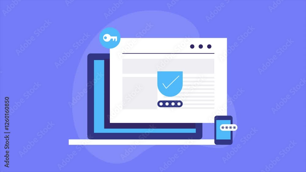 Poster website passwords protect login, passkey mobile authenticator app cyber security technology concept.
