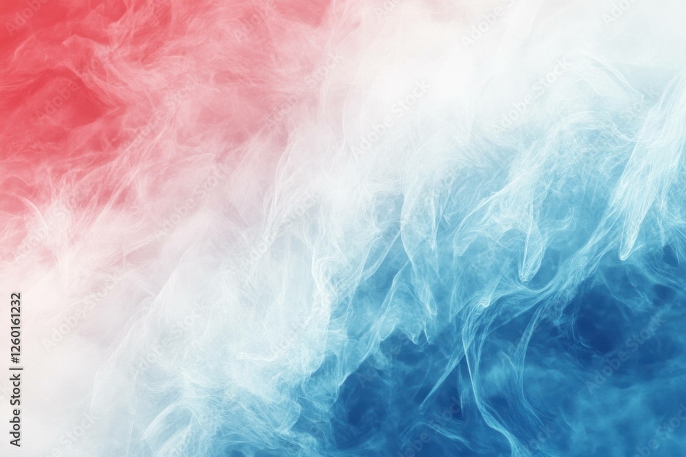 Poster abstract smoke texture in red, white, and blue, creating a dynamic and colorful background for artis