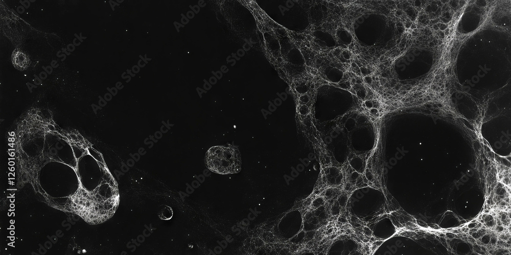 Poster grayscale textured pattern with mottled grains contrasting against a black background